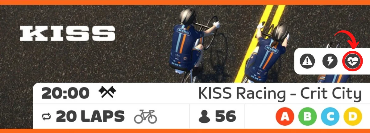 Icon indicating that Heart rate monitor is required for Zwift race